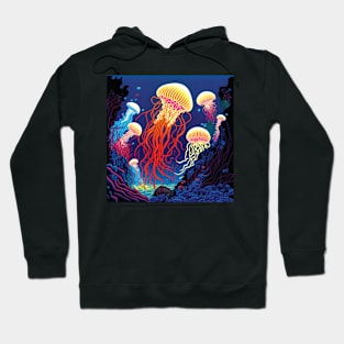 A Cluster of Orange, Pink and Blue Jellyfish Hoodie